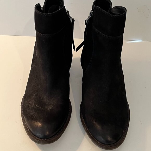 Sam‎ Edelman Morgan Black Nubuck Leather Ankle Boots Stacked Block Heel Size 11 - Picture 3 of 10